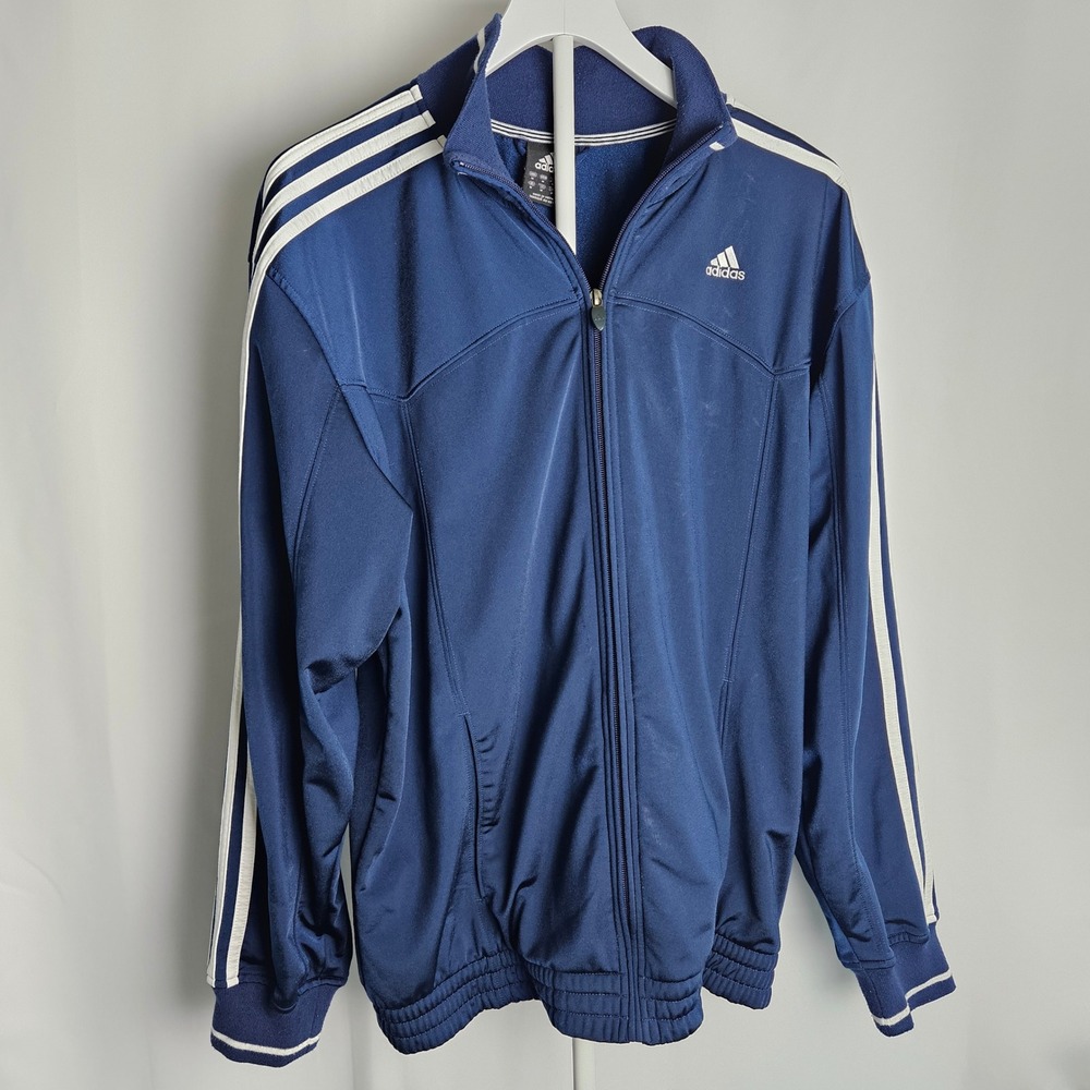 Adidas Mens Classic Navy 3-Stripe Full Zip Track Jacket Y2K Vintage‎ 2004 Meduim